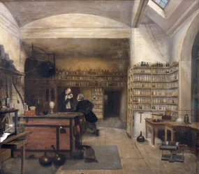 Michael Faraday (1791-1867) in zijn Kelderlaboratorium, 1852